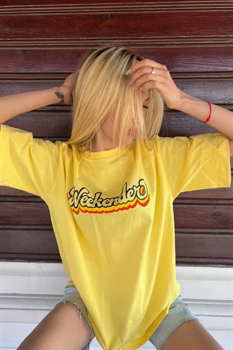 Women Printed Oversize Yellow T-Shirt