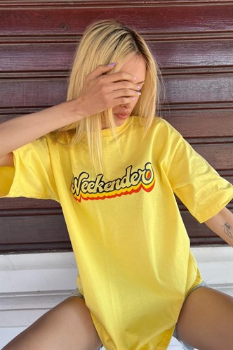 Women Printed Oversize Yellow T-Shirt