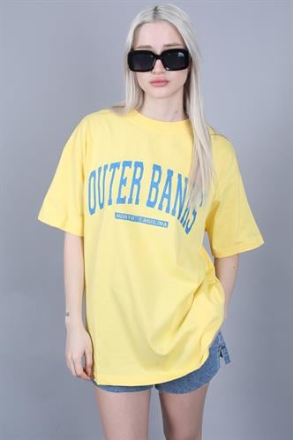Women Printed Oversize Yellow T-Shirt