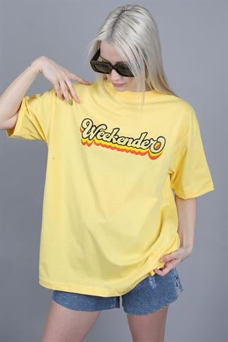 Women Printed Oversize Yellow T-Shirt
