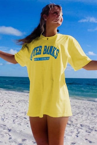 Women Printed Oversize Yellow T-Shirt