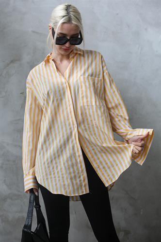 Sarı Çizgili Oversize Kadın Gömlek MG1688