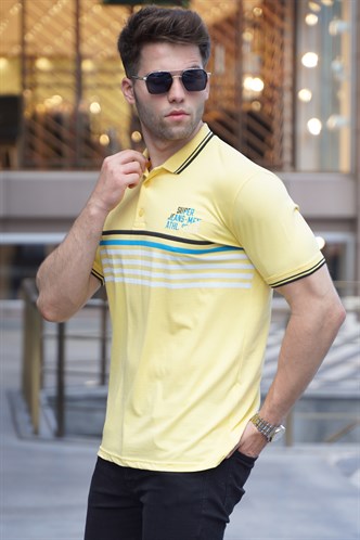 Sarı Çizgili Polo Yaka Tişört 5869