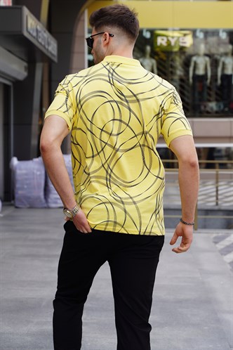 Sarı Desenli Polo Yaka Tişört 5873