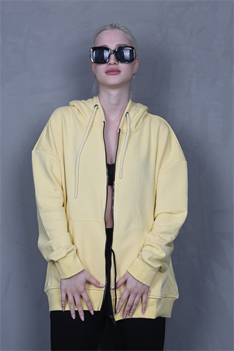 Sarı Kapüşonlu Basic Sweatshirt MG1900
