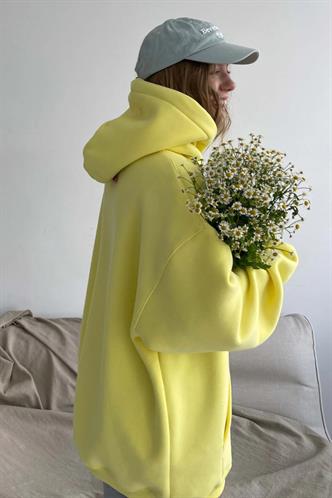 Sarı Kapüşonlu Şardonlu Oversize Sweatshirt MG1566