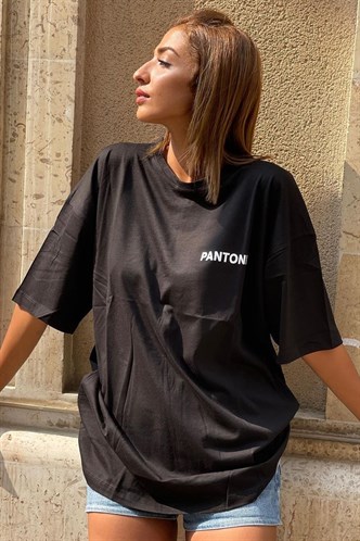 Women Printed Black Over Fit T-Shirt MG1492