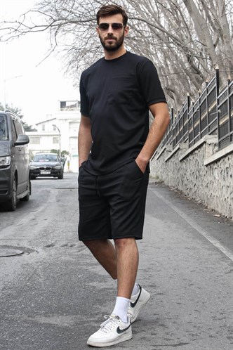 Siyah Basic Cep Detaylı Erkek Şort Takımı 5914