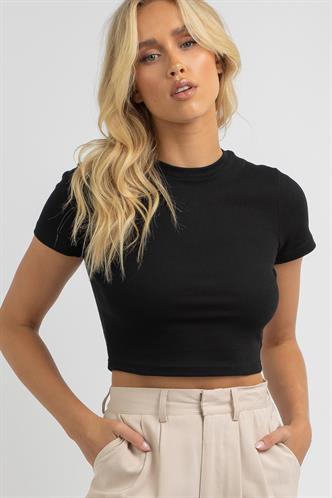 Siyah Basic Crop Kadın Tişört MG1772