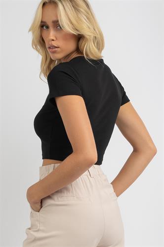 Siyah Basic Crop Kadın Tişört MG1772
