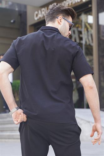 Siyah Basic Kısa Kollu Erkek Gömlek 5598