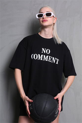 Siyah Baskılı Bisiklet Yaka Kadın Tişört MG1763