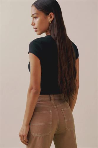 Siyah Baskılı Bisiklet Yaka Crop Tişört MG1756