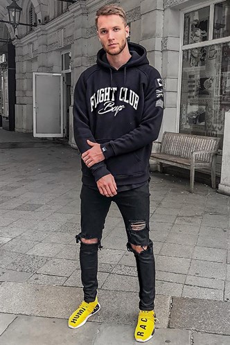 Siyah Baskılı Kapşonlu Sweatshirt 2868