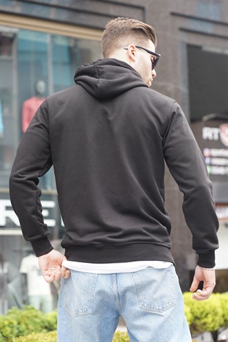 Siyah Baskılı Kapüşonlu Erkek Sweatshirt 6039