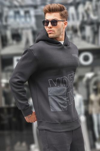 Siyah Baskılı Kapüşonlu Sweatshirt 6148