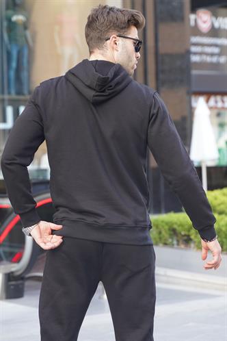 Siyah Baskılı Kapüşonlu Sweatshirt 6149