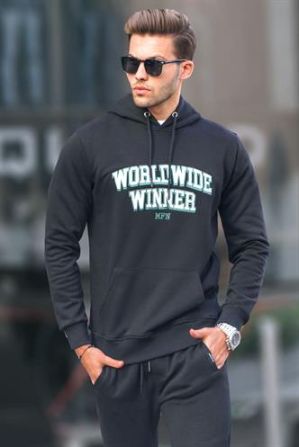 Siyah Baskılı Kapüşonlu Sweatshirt 6149