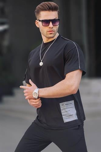 Siyah Baskılı Over Fit Erkek Tişört 6111