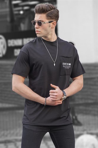 Siyah Baskılı Oversize Erkek Tişört