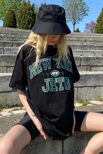 Women Printed Oversize Black T-Shirt MG1226