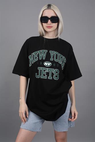 Women Printed Oversize Black T-Shirt MG1226