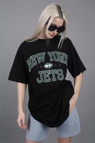 Women Printed Oversize Black T-Shirt MG1226