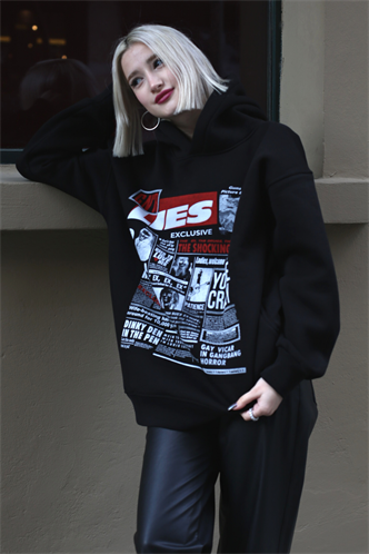 Black Printed Oversize Hoodie Sweatshirt MG1581