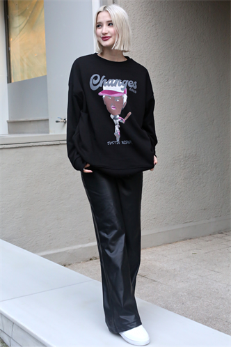 Black Printed Oversize Sweatshirt MG1578