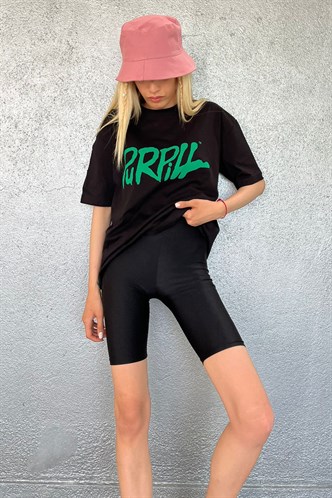 Siyah Baskılı Oversize Tişört MG1490