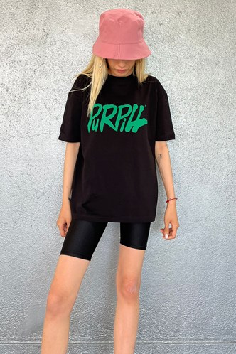 Siyah Baskılı Oversize Tişört MG1490