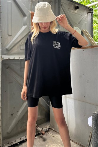 Siyah Baskılı Oversize Tişört MG1513