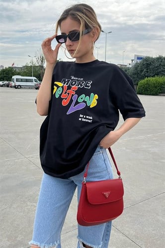 Siyah Baskılı Oversize Tişört MG1522