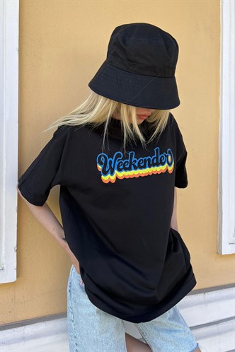 Women Printed Oversize Black T-Shirt