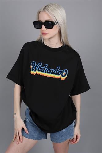 Women Printed Oversize Black T-Shirt