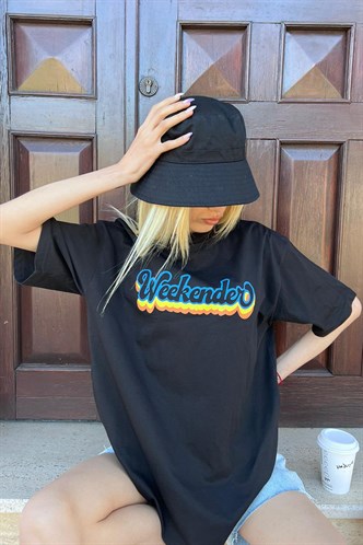 Women Printed Oversize Black T-Shirt