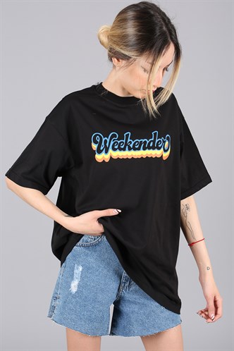 Women Printed Oversize Black T-Shirt