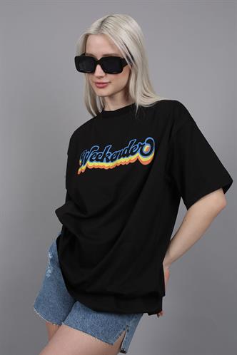 Women Printed Oversize Black T-Shirt