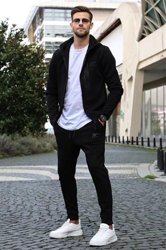 Men Printed Black Tracksuit 