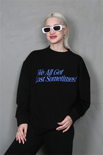 Siyah Baskılı Sweatshirt MG1901