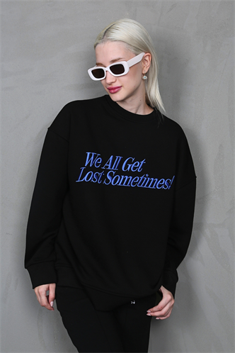 Siyah Baskılı Sweatshirt MG1901