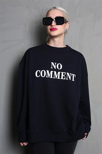 Siyah Bisiklet Yaka Baskılı Oversize Kadın Sweatshirt MG1902