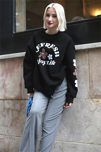 Black Crewneck Printed Sweatshirt MG1572