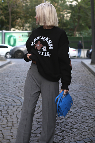 Black Crewneck Printed Sweatshirt MG1572