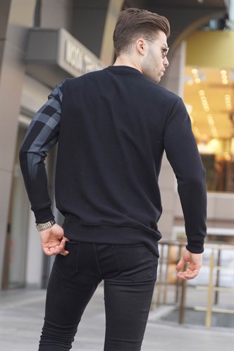 Siyah Bisiklet Yaka Baskılı Sweatshirt 6031