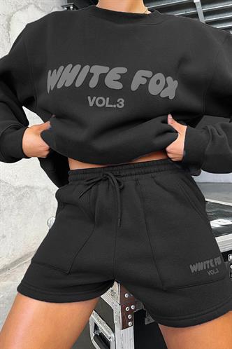 Siyah Bisiklet Yaka Baskılı Sweatshirt MG1904