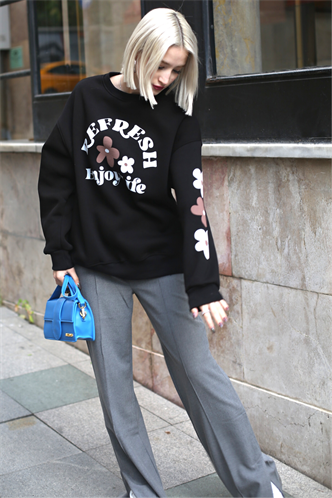Black Crewneck Printed Sweatshirt MG1572