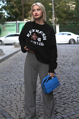 Black Crewneck Printed Sweatshirt MG1572