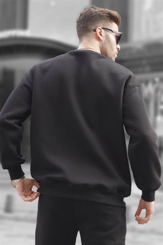Black Basic Crewneck Raised Oversize Sweatshirt 6048