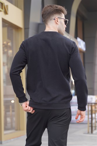 Siyah Bisiklet Yaka Regular Fit Basic Sweatshirt 5799